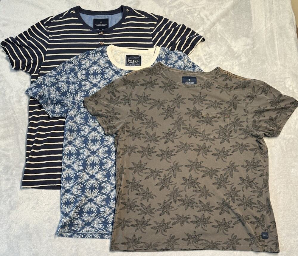 XL Roark Revival Lot Of 3 Pocket T-Shirt Tee Palm Tree Hands All Over Print Polo